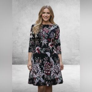 Nicole Miller Black Floral Long Sleeve Dress Size 6